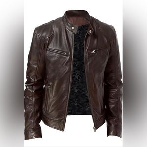Express Studio Brown Autumn And Winter Leather,  Biker, Long Sleeve Jacket
